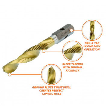 HMT VersaDrive Spiral Flute Combi Drill-Tap M10 x 1.5mm HMT VersaDrive Spiral Flute Combi Drill-Tap M10 x 1.5mm