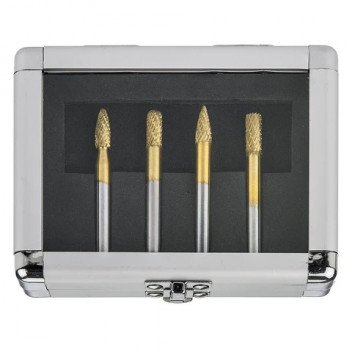 HMT GoldMax TCT Burr 4 Pc Set 6mm Flame Cylinder Ball Nos HMT GoldMax TCT Burr 4 Pc Set 6mm Flame Cylinder Ball Nos